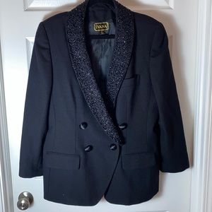 Ivana Wool Blazer Jacket. Embellished Removable collar Satin covered buttons.